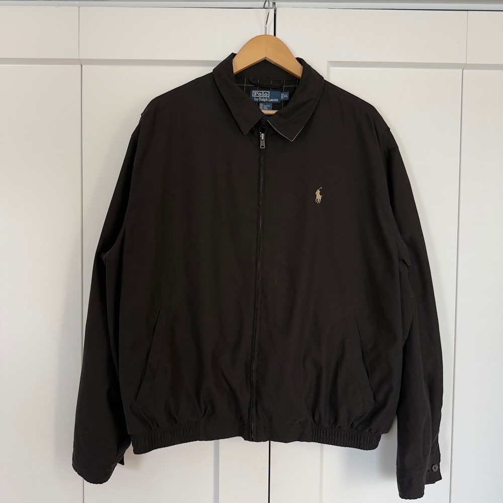 Modern Mens XL Polo Ralph Lauren Harrington Jacket Black Full Zip Polyester
